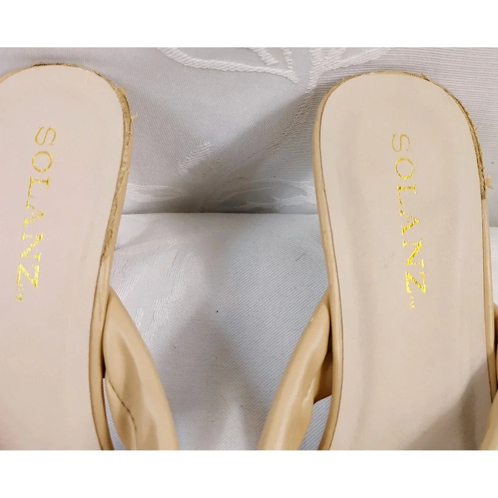 Solanz Sandal Lexi Women Size 8.5 Tan Beige Open Toe Slip On Block Heel Shoes